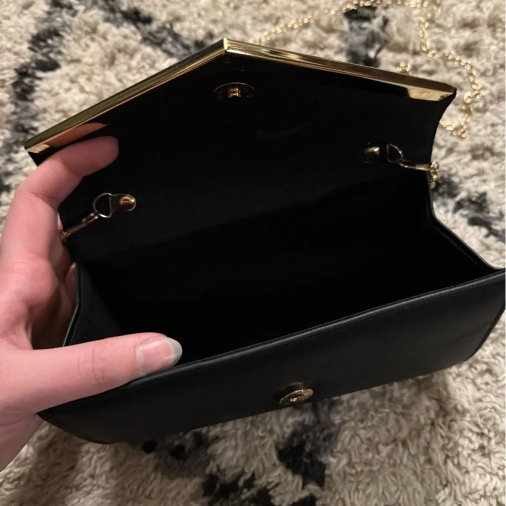 Black Clutch and Purse in One with Gold Accent - Picture 3 of 3